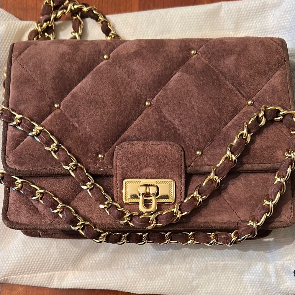 Brown Quilted Suede Chain Bag